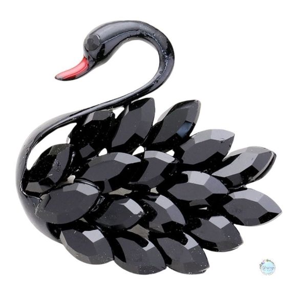 🏷️ Black Swan Marquise Rhinestone Brooch Pin - Picture 1 of 2